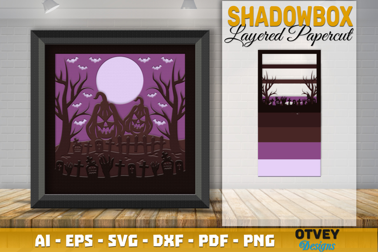 Halloween Scene 3D Shadow Box Layered Papercut SVG
