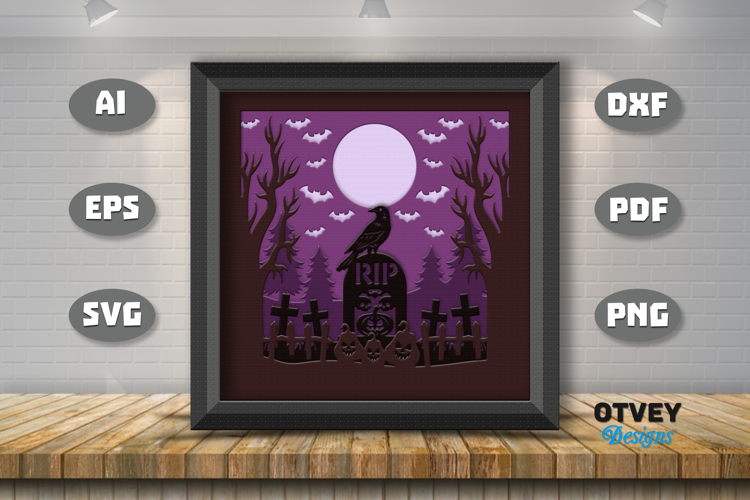 Halloween Scene 3D Shadow Box Layered Papercut SVG