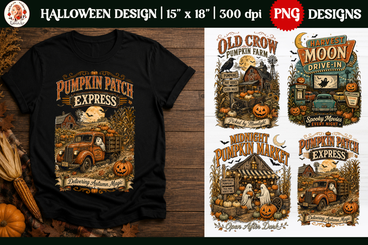 Vintage Pumpkin Halloween Sublimation, Ghost Pumpkin Farm example image 1