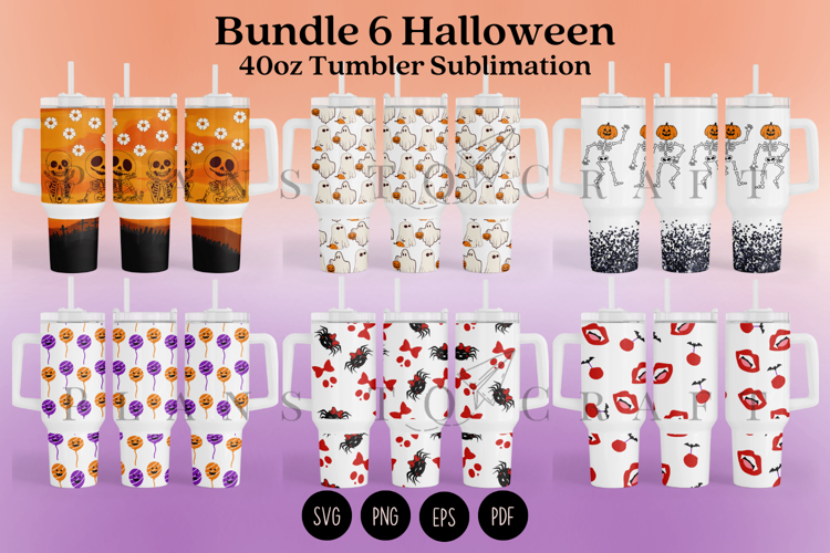 Bundle 6 Halloween 40oz Tumbler Sublimation Wrap
