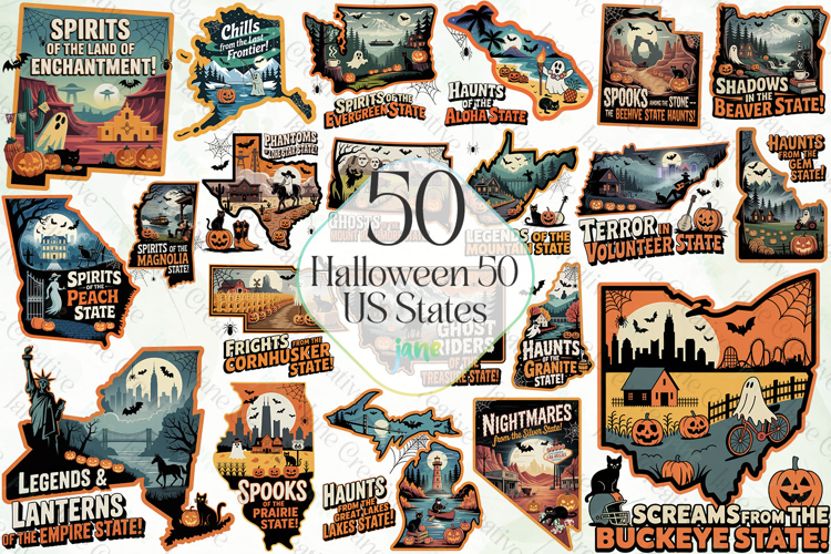 Halloween 50 US States PNG Bundle