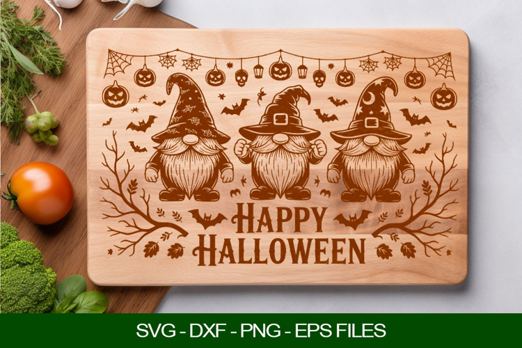 Happy Halloween Gnome Cutting Board SVG