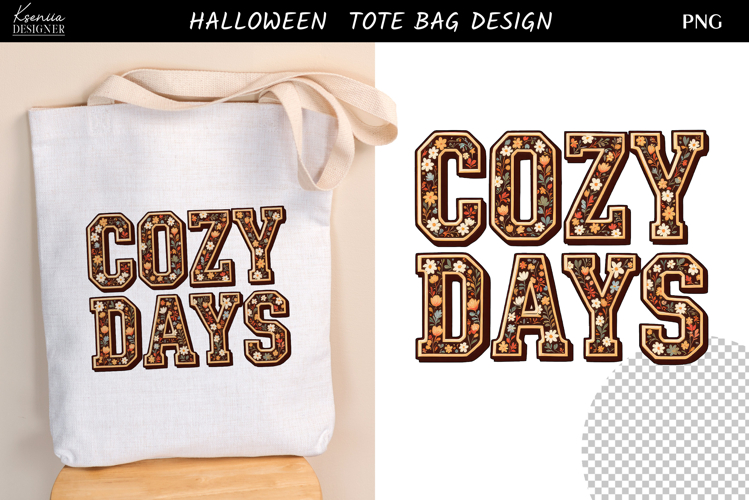 Cozy Days Tote Bag PNG | Fall Floral Design