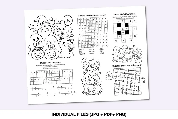 Halloween Activity Placemat for Kids with Word Search