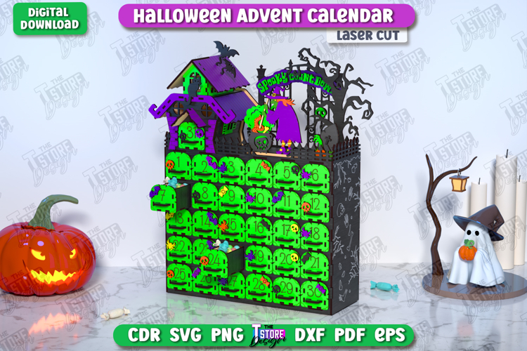 Halloween Advent Calendar Laser Cut, Halloween Countdown SVG
