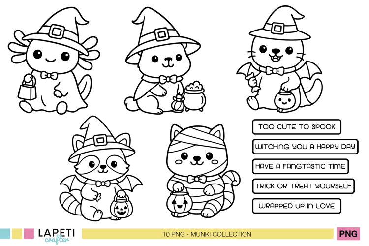 Halloween Animal Stamps, Cute Kawaii Outline Png Clipart