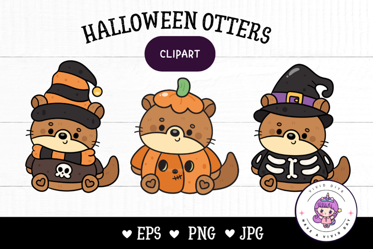 Halloween animal Cute Otters Kawaii cliart Trick or treat