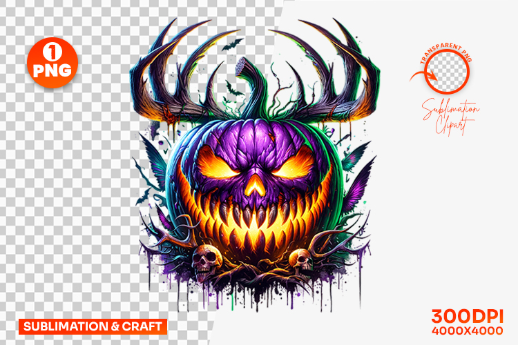 Halloween Antler Creepy Pumpkin Clipart PNG Sublimation