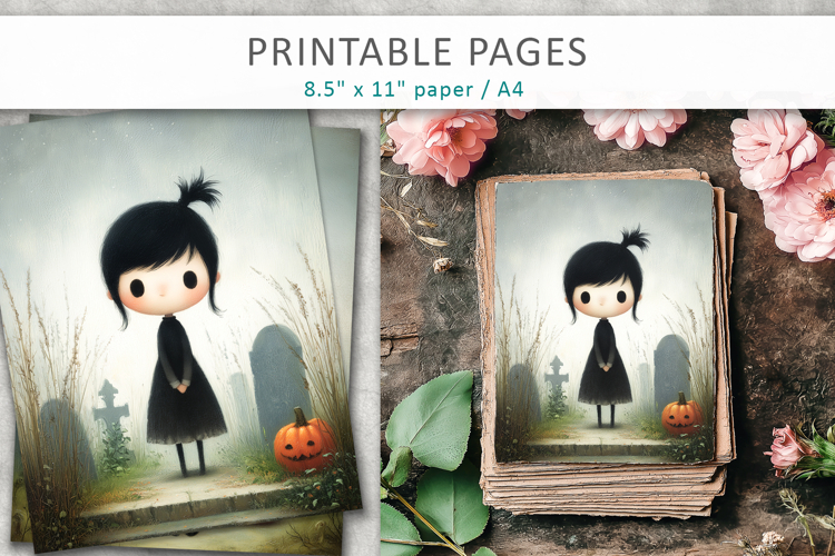 halloween girl journal page, oil painting halloween