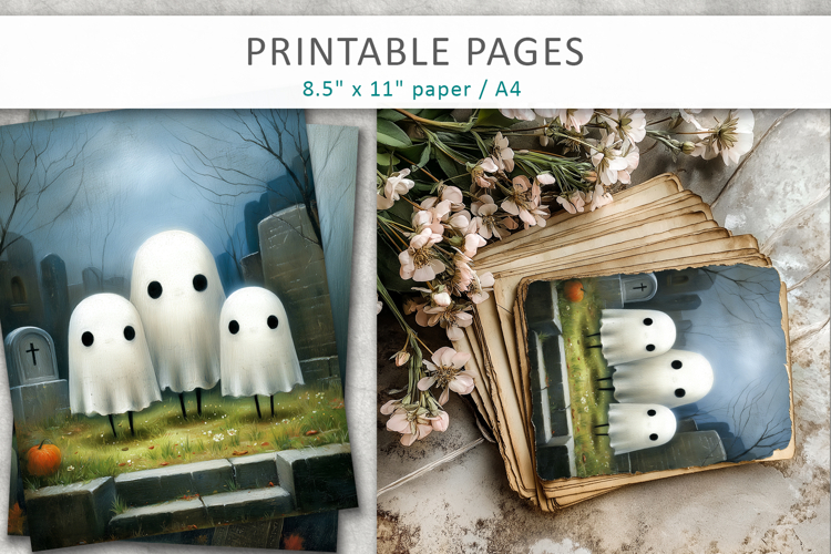 halloween ghost printable pages, textured brush strokes