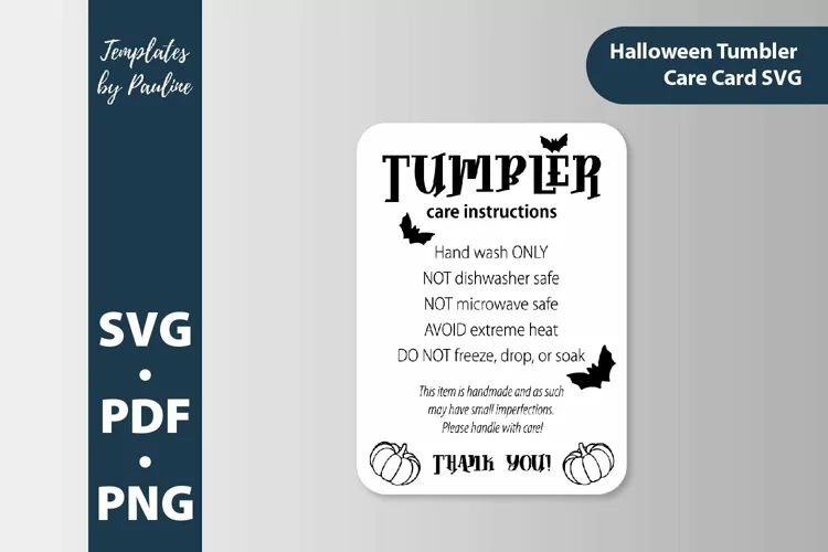 Halloween tumbler care card. Cup care instruction SVG