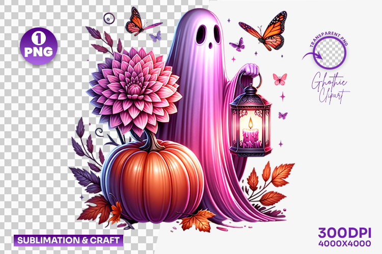 Halloween Autumn Ghost Pumpkin Clipart PNG Sublimation