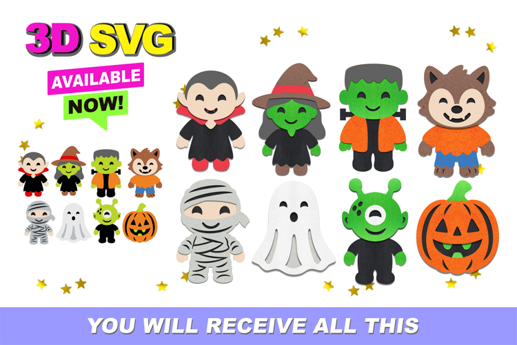 Cute Little Halloween Elements 3D SVG