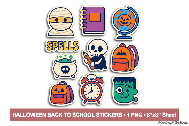 Halloween Back to School Stickers PNG, Spooky Y2K Clipart