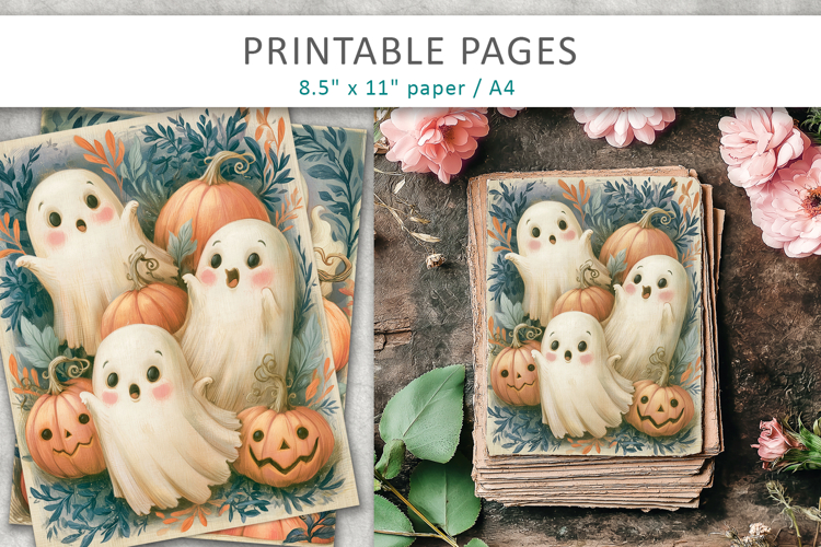 Cute Ghosts Halloween Junk Journal Pages