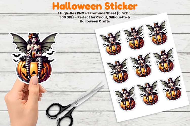 Halloween Bat Girl Pumpkin Dress Sticker Sublimation PNG