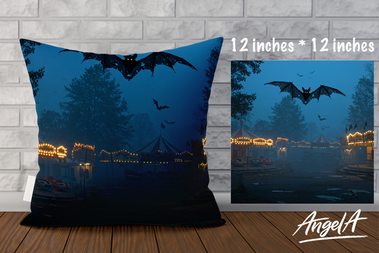 Halloween Pillow cover sublimation, Flying Bat at the night