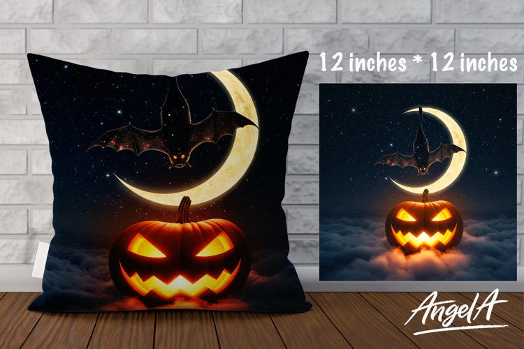 Halloween Square Pillow cover sublimation, Bat pumpkin moon