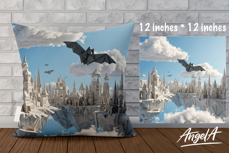 Fantasy Square Pillow cover sublimation, flying bat