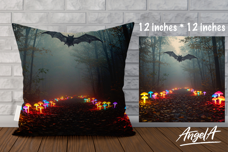 Fantasy Square Dark Pillow cover sublimation, flying bat