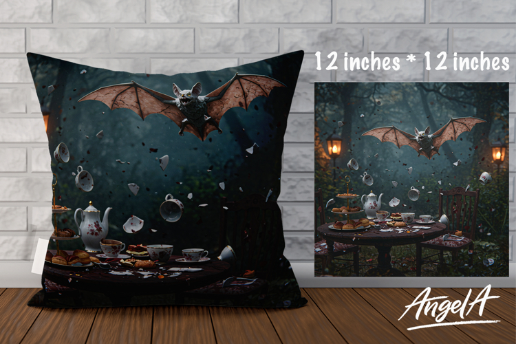 Square Dark Pillow cover sublimation, gothic horror bat