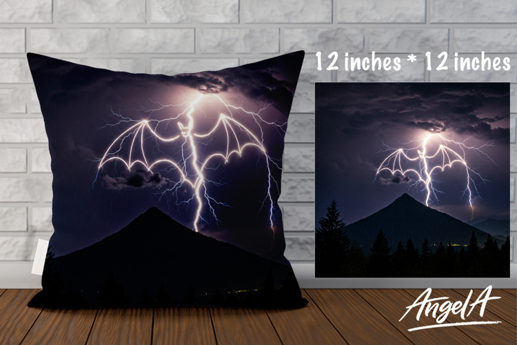 Dark Pillow cover sublimation, bat silhouette Lightning