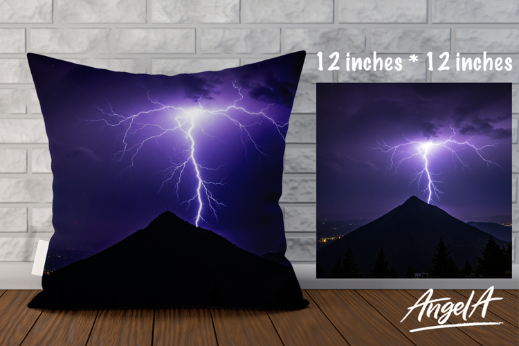 Dark Pillow cover sublimation, mountain silhouette lightning