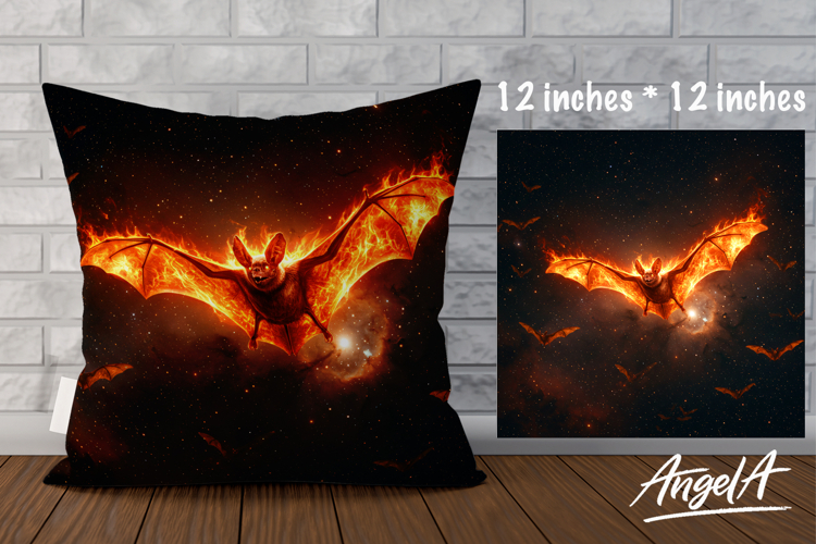 Dark Pillow cover sublimation, horror bat on fire
