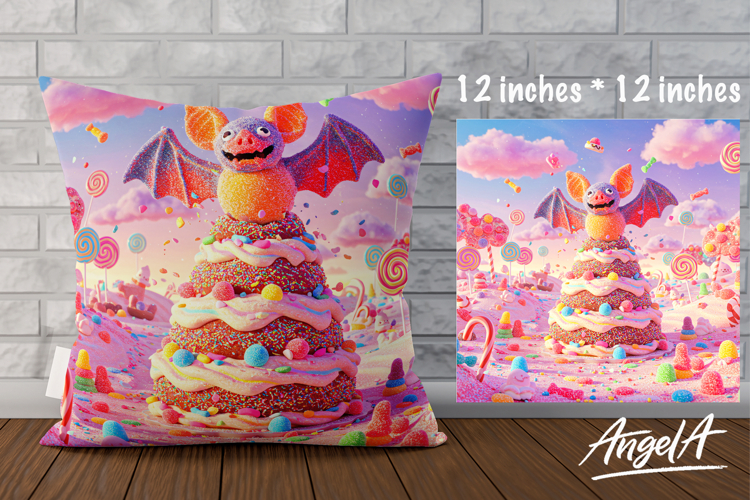 Pillow cover sublimation design, fantasy sweet bat