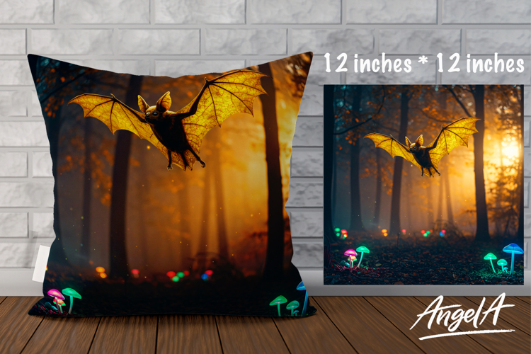 Pillow cover sublimation, flying bat in autumn forest