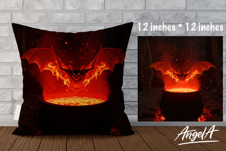 Fantasy Dark Pillow case sublimation, bat witch pot, horror