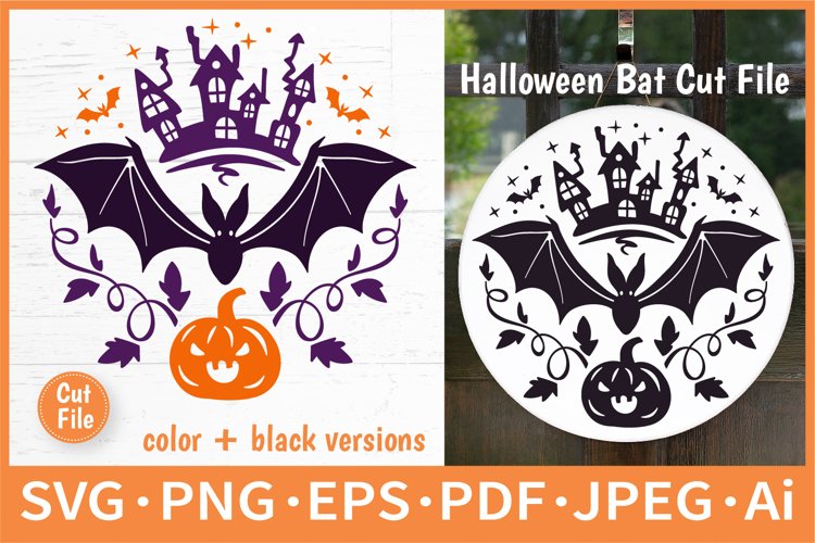 Halloween Bat with Jack-O-Lantern SVG| Fall Round Sign