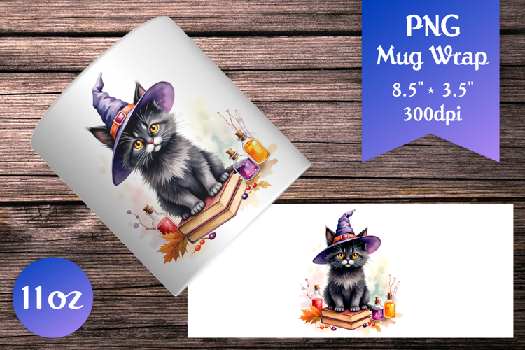 Halloween Black Cat 11oz Mug Wrap | Sublimation Design