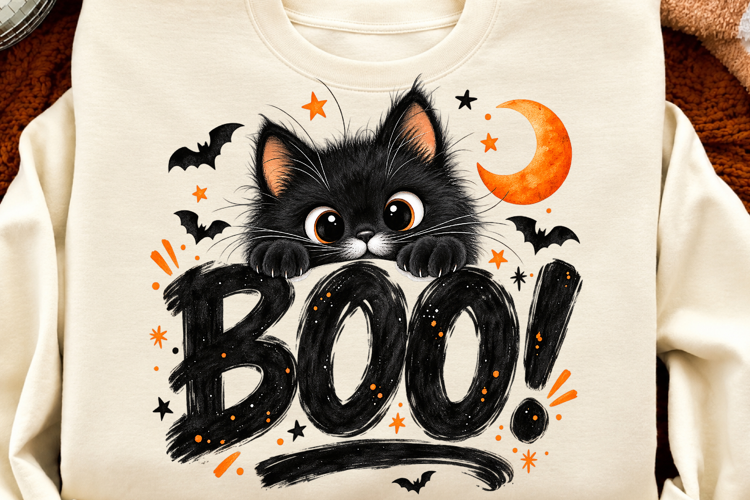 Halloween Black Cat Boo PNG