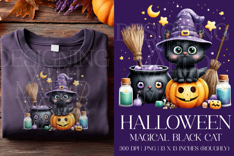 Halloween Black Cat Graphic, Halloween PNG, Sublimation, g1