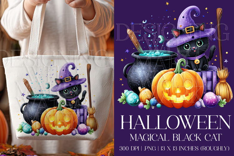 Halloween Black Cat Graphic, Halloween PNG, Sublimation, g2