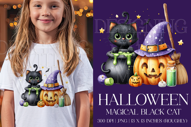 Halloween Black Cat Graphic, Halloween PNG, Sublimation, g3