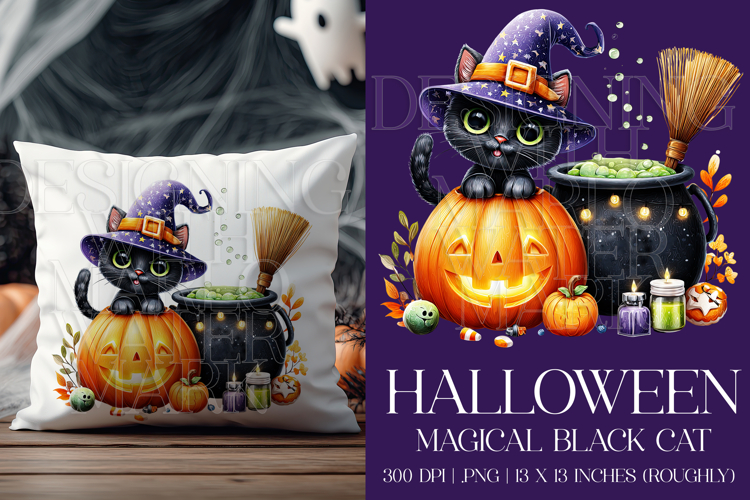 Halloween Black Cat Graphic, Halloween PNG, Sublimation, g4