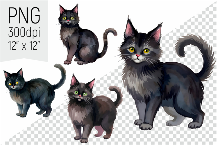 Halloween Black Cat Clipart | Witch Cat Illustrations