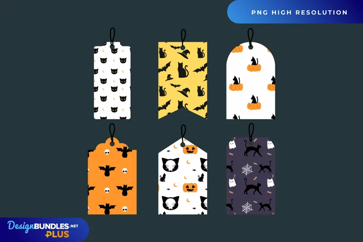 Halloween Black Cat Patterned Shaped Tags