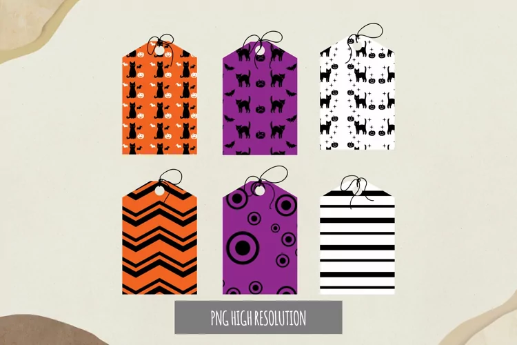Halloween Black Cat Patterned Shaped Tags
