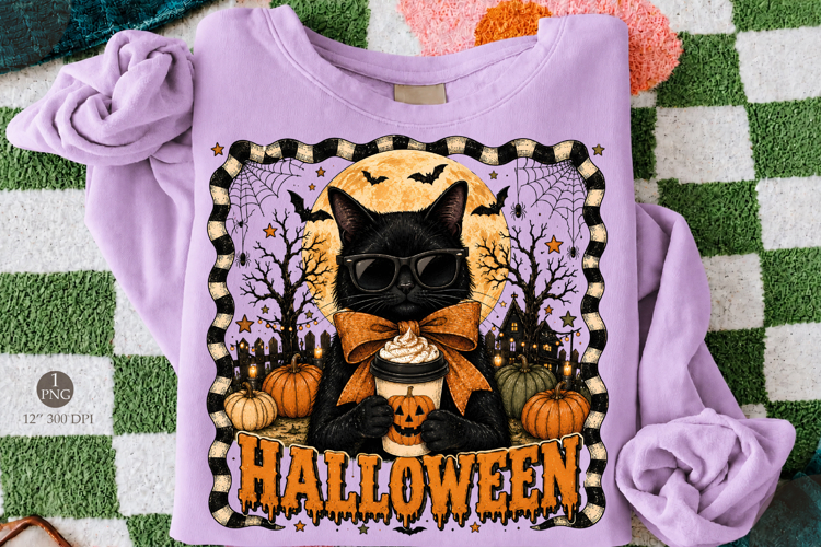 Halloween Black Cat PNG,Spooky Coffee Sublimation Design