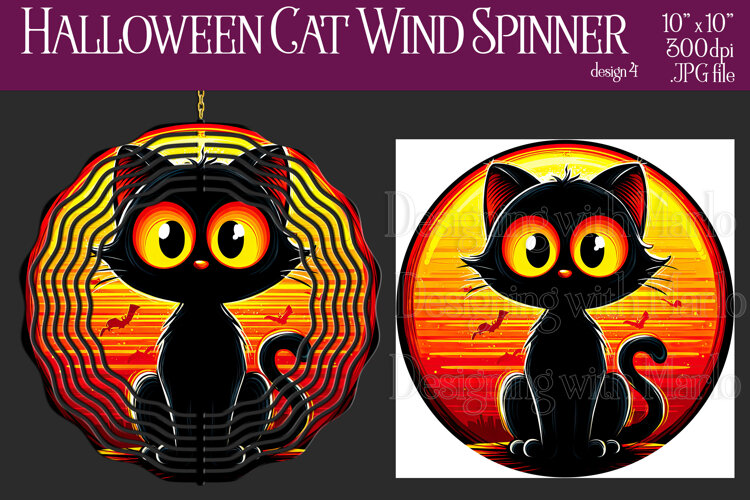 Halloween Wind Spinner, Sublimation Black Cat Spinner, w4 example image 1