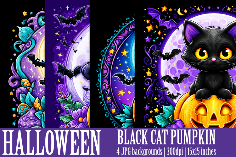 Halloween Backgrounds, Halloween Black Cat on Pumpkin Papers