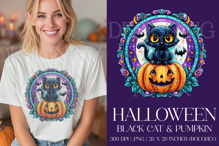 Halloween Black Cat Graphic, Halloween PNG, Sublimation, g1