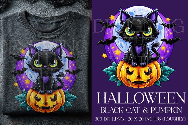 Halloween Black Cat Graphic, Halloween PNG, Sublimation, g3