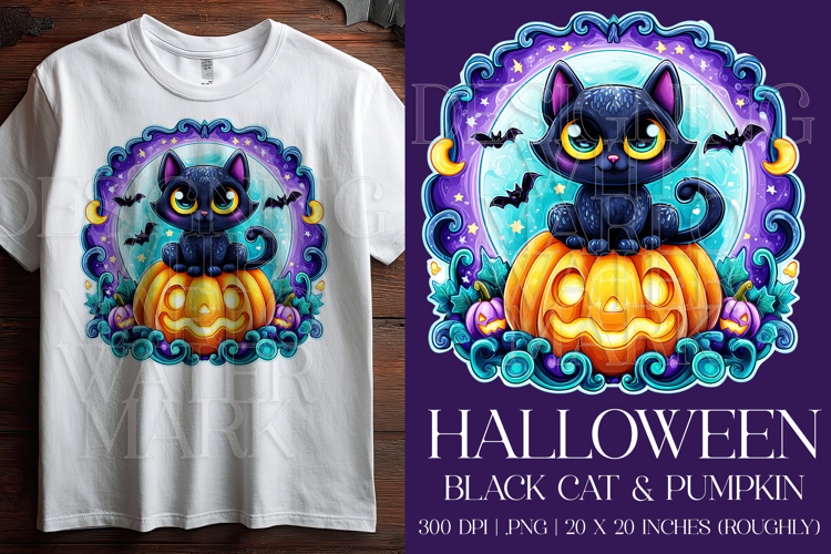 Halloween Black Cat Graphic, Halloween PNG, Sublimation, g4