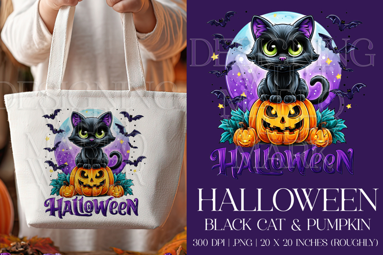 Halloween Black Cat Graphic, Halloween PNG, Sublimation, g5