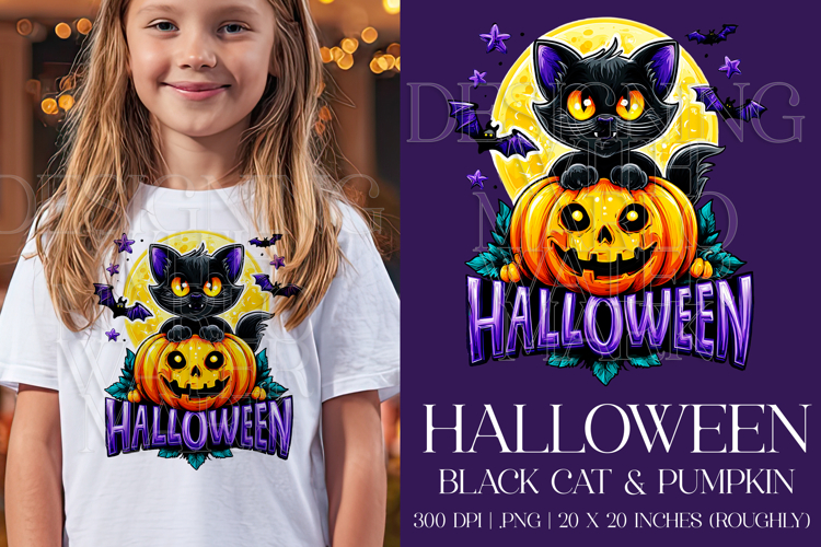 Halloween Black Cat Graphic, Halloween PNG, Sublimation, g6