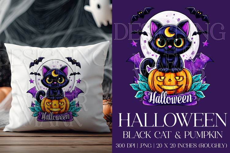Halloween Black Cat Graphic, Halloween PNG, Sublimation, g7